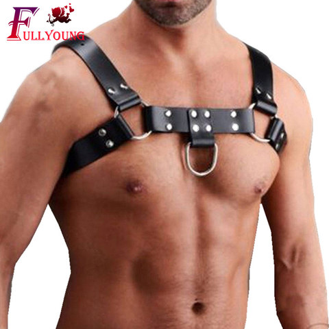 Fullyoung Genuine PU Men's Sexy Bondage Restraints Leather Belt Chest Straps Harness Gay Buckles Fetish Clubwear Toys For man ► Photo 1/6