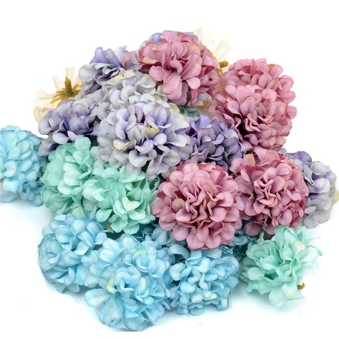 50pcs/lot Cheap Artificial Flower Silk Hydrangea Head For Wedding  Decoration DIY Wreath Scrapbooking craft Fake Flowers ► Photo 1/6