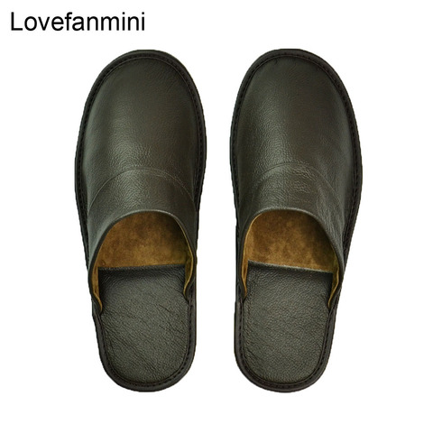 slippers men big sizes Genuine Cow Leather home male indoor house  for Men's slippers women man slipper Luxury soft  Flat shoes ► Photo 1/6