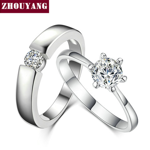 ZHOUYANG Wedding Rings For Women Man Classic Cubic Zirconia Lover Ring Rose Gold Color & Silver Color Fashion Jewelry R013 R400 ► Photo 1/6