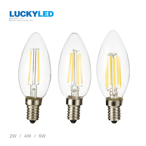 LUCKY LED Candle Bulb E14 2W 4W 6W AC 220V 240V Retro antique Glass Edison Lamp Vintage C35 Filament Light 360 Degree ► Photo 1/6