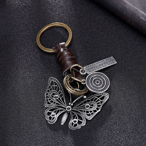 2022 Beautiful butterfly suspension pendant metal leather keychain for girls Car keys chain Women bag handbag purse charms men ► Photo 1/6