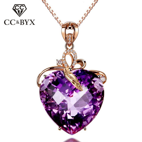 CC Luxury Heart Women Necklaces Pendants Purple Stone Cubic Zirconia Vintage Jewelry Bridal Wedding Engagement Necklace CCN179 ► Photo 1/6