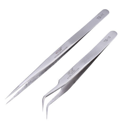Stainless Steel Precision Tweezers Pincet Pinzas VETUS TS-11 TS-15 Curved Straight Tip Tweezer Repair Hand Tools Set ► Photo 1/6