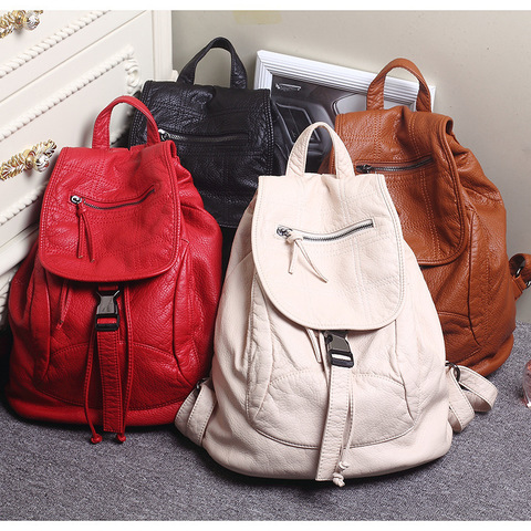 Luxury Famous Brand Designer Washed Leather Women Backpack Female Casual Shoulders Bag Teenager School Bag Fashion Women's Bags ► Photo 1/6