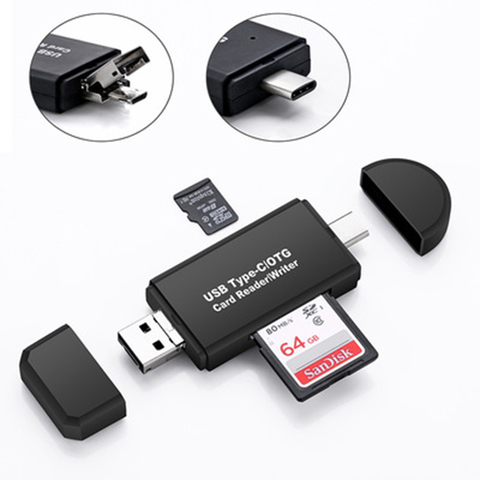 Type C & micro USB & USB 3 In 1 OTG Card Reader  High-speed USB2.0 Universal OTG TF/SD for Android Computer Extension Headers ► Photo 1/6