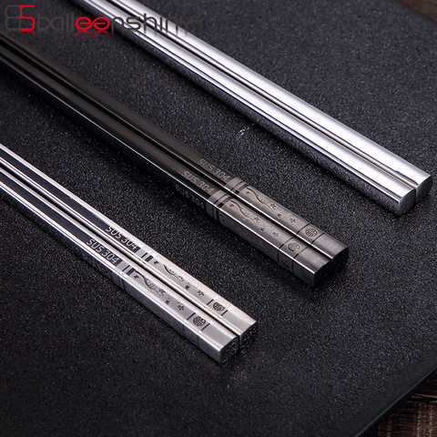 BalleenShiny 304 Stainless Steel Chinese Chopsticks Laser Engraving Metal Food Stick for Sushi Hashi Flatware Cutlery Tableware ► Photo 1/6