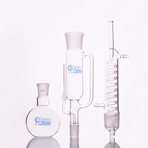 Extraction apparatus,Soxhlet with coled condenser and ground glass joints,Flask capacity 100ml/150ml/250ml/500ml/1000ml/2000ml ► Photo 1/3