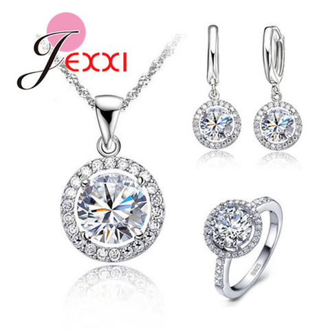 Genuine 925 Sterling Silver Jewelry Sun Flower Pendant Necklace Earrings+Rings Shining Cubic Zirconia For Women Bridal ► Photo 1/1