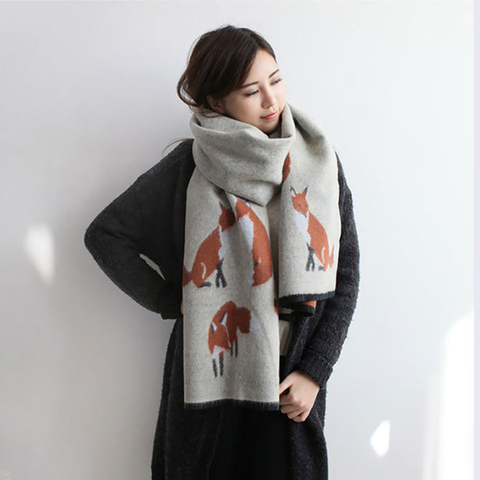 Luxury Cashmere Scarf Designer Fox Printed Women Thicken Warm Shawl Long Foulard Brand Shawls and Scarves Warm Pashmina Echarpes ► Photo 1/6