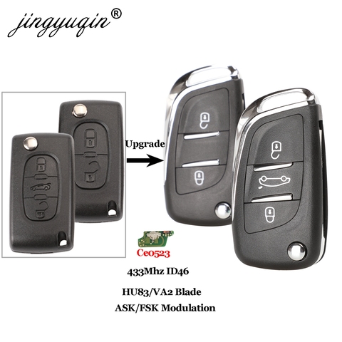 jingyuqin Ce0523 ASK/FSK 2/3 Button Remote Car key For Citroen C2 C3 C4 C5 433Mhz ID46 Modified Flip Folding Car Key Control ► Photo 1/4