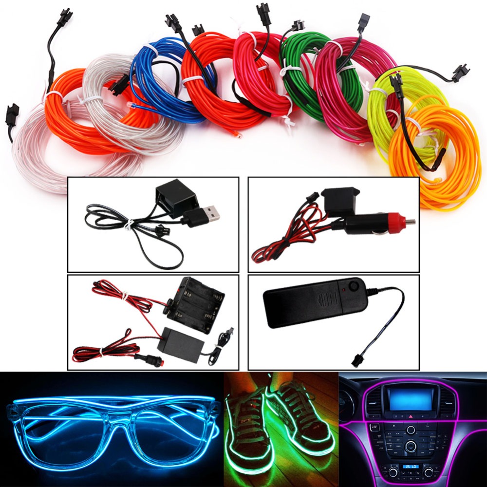USB/Car Cigarette/AA Battery Flexible Neon Light Glow EL Wire String Led  Strips Light Shoes Clothing Decor Light 1M/3M/5M - Price history & Review, AliExpress Seller - GAHADA LED Lighting Store