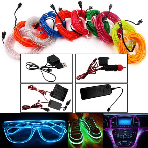 USB/Car Cigarette/AA Battery Flexible Neon Light Glow EL Wire String Led Strips Light Shoes Clothing Decor Light 1M/3M/5M ► Photo 1/6