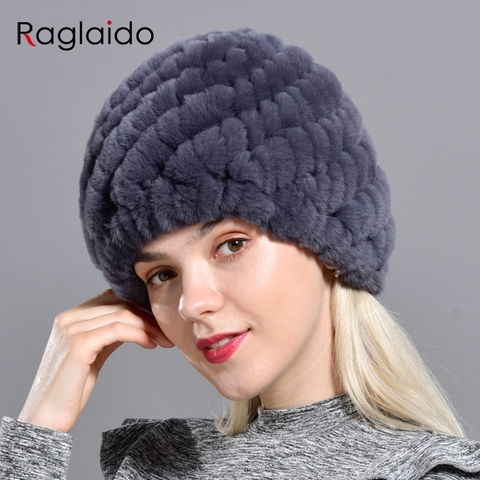 Raglaido Rabbit winter fur hat for Women Russian Real Fur Knitted Cap headgea Winter Warm Beanie Hats 2022 fashion brand LQ11279 ► Photo 1/5