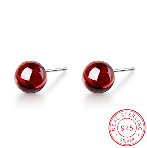 Wholesale 925 Sterling Silver Earrings For Women Jewelry Red Garnet Earring 6mm Ball Bead Stud Earrings Brinco Gift ► Photo 1/1