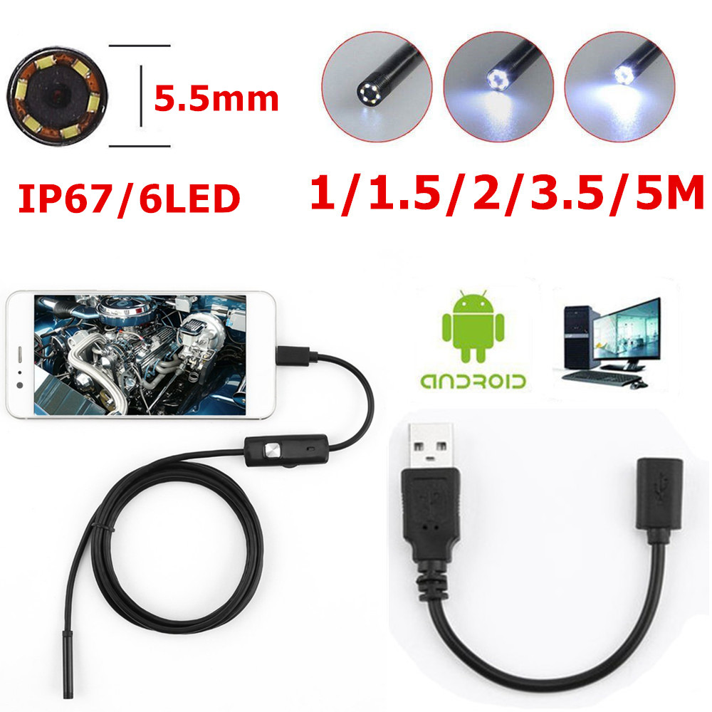 1M USB Endoscope Camera Soft Cable Waterproof Inspection Borescope For Android 