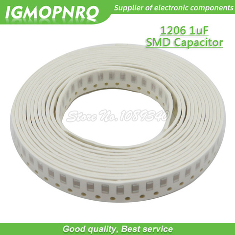 100pcs 1206 smd capacitor 1uF 105 X5R Error 10% 25V capacitance IGMOPNRQ ► Photo 1/1