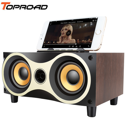 TOPROAD Wooden Wireless Bluetooth Speaker Subwoofer Stero Desktop Speakers Support FM Radio AUX U-disk MP3 caixa de som with MIC ► Photo 1/6