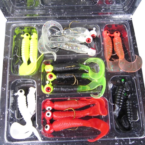 17Pcs/set Soft Fishing Lure Lead Jig Head Hook Grub Worm Soft Fishing Baits Shads Silicone Artificial Bait Fishing Tackle Pesca ► Photo 1/6