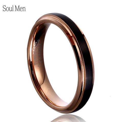 4mm Black Girl's Tungsten Carbide Single Ring Comfort Fit Wedding Band Matte & Rose Gold Color Finish USA Size 5 -9 ► Photo 1/2