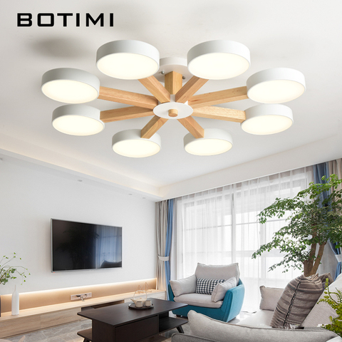 BOTIMI 220V 110V Ceiling Chandelier For Living Room Modern White Round Lustre Wooden Bedroom Lights Surface Mounted Indoor Lamps ► Photo 1/6