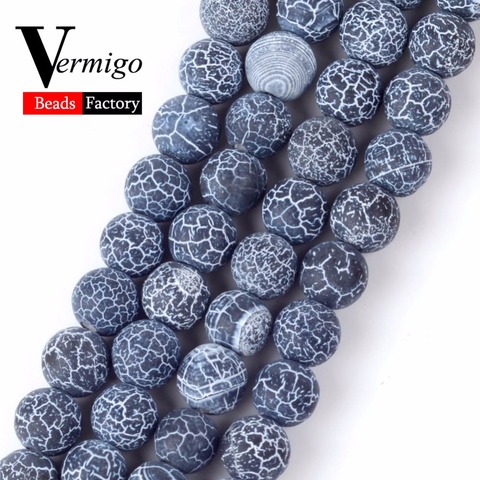 Frost Cracked Black Agates Beads Natural Stone Loose Beads For Jewelry Making Minerals 4 6 8 10 12mm Diy Bracelet Jewellery 15