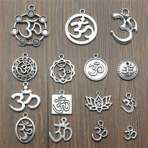 15pcs/lot Charms Om Antique Silver Color Om Pendant Charms Yoga Om Charms For Jewelry Making ► Photo 1/2