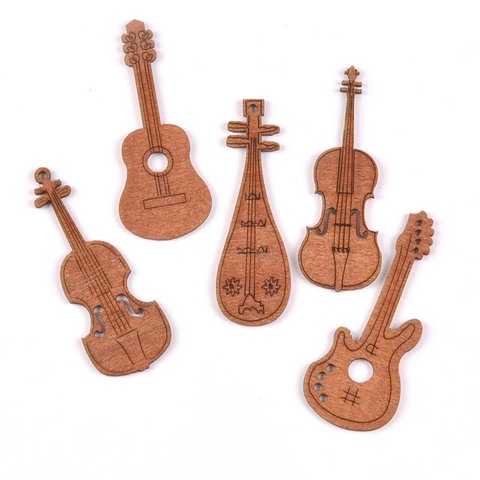 20Pcs Guitar/violin Wood Crafts Slices For DIY Scrapbookings Accessories Wood Ornament Handmade Home Decor 20x60mm M1931 ► Photo 1/6