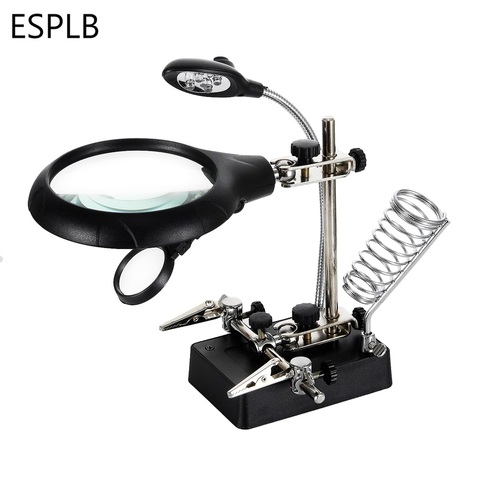 Helping Hand Third Hands Clip Clamp Soldering Iron Welding Stand Station with 5 LED Clip Magnifier Magnifying Glass EU/US Plug ► Photo 1/6