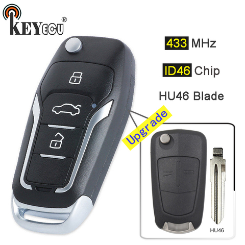 KEYECU 433MHz ID46 Chip 3 Button Upgraded Flip Folding Remote Key Fob for Opel Antara with HU46 Blade ► Photo 1/3