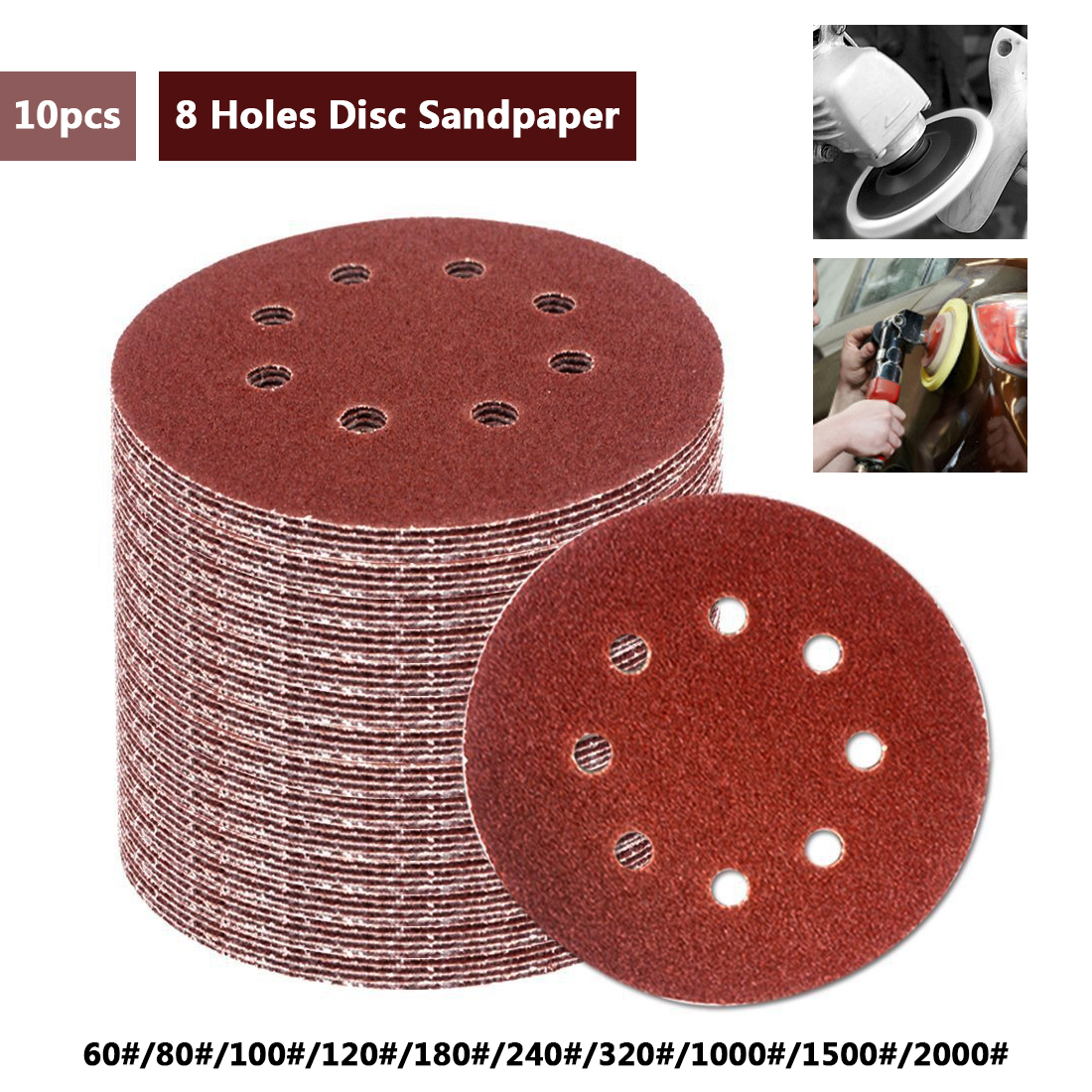 10Pcs Hook & Loop Sanding Discs Polishing Pads 5 Inch 60-2000 Grits Sandpaper D