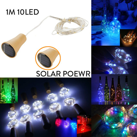 1M 10LED Solar Power Wine Bottle Decor Cork Shape LED Copper Wire String Light Garland Wire Fairy String Lights For Party Home ► Photo 1/6