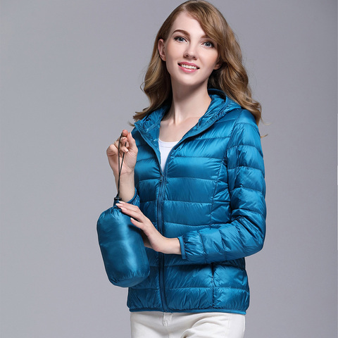 Women 90% White Duck Down Jacket Autumn Female Ultra Light Down Jackets Slim Solid Long Sleeve Hooded Parkas Candy Color ► Photo 1/6
