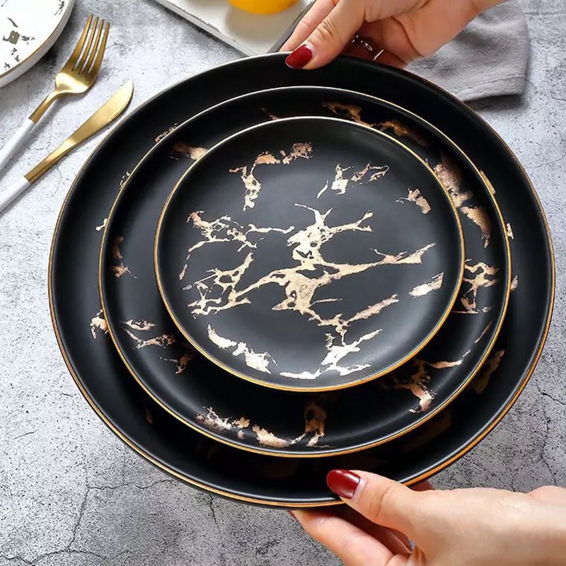 Details about   European Style Marble Plates Ceramic Dinner Plate Gold Inlay Porcelain Tableware 