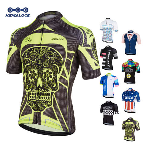 Kemaloce Yellow Bright Skeleton Cycling Jersey Wear China Short Sleeve Men Bicycle Shirts Clothing Retro Crane Cheap Bike Jersey ► Photo 1/6