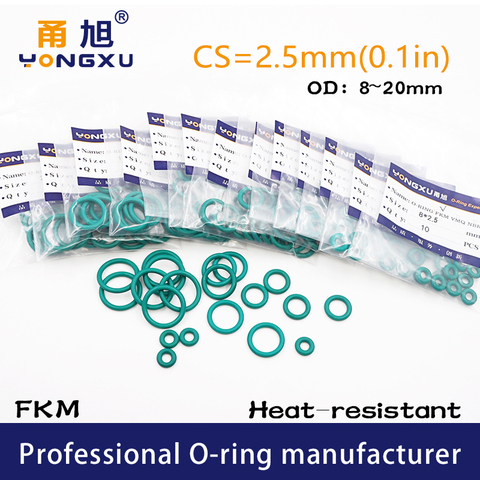 10PCS/lot Green FKM Fluorine Rubber O-rings Seals CS2.5mm OD8/9/10/11/12/13/14/15/16/17/18/19/20*2.5mm Rings Gasket Rings Washer ► Photo 1/6