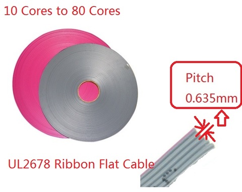 1 m 0.635 mm Pitch 10 Pin 12 14 16 20 26 30 34 40 60 68 80 Cores Ribbon Flat Cable UL2678 AWG 30 For 1.27 mm IDC type Connector ► Photo 1/1