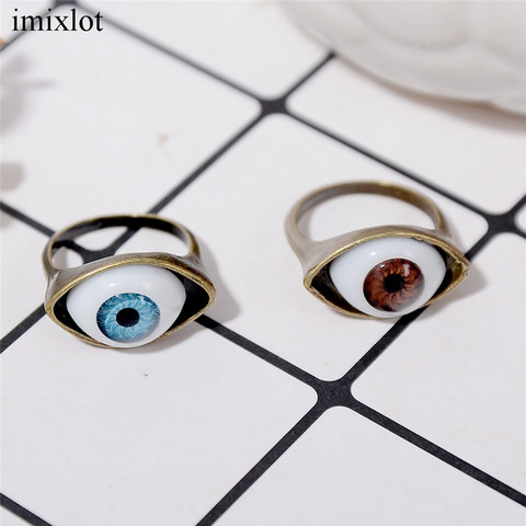 imixlot 2PCS/Set Punk Brown And Blue Eyeball Rings For Men Women Unisex Evil Eye Vintage Halloween Jewelry ► Photo 1/5