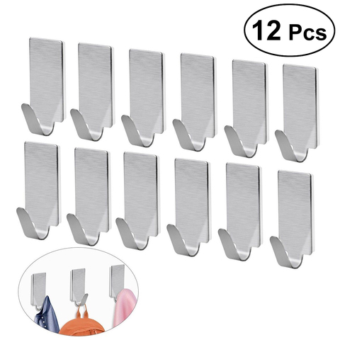 12pcs Strong Self Adhesive Stainless Steel Towel Mop Hooks Wall Hangers for Hanging Kitchen Bedroom Bathroom Accessories ► Photo 1/6