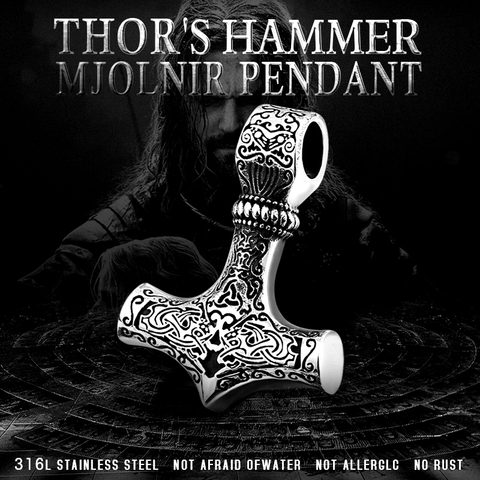 Beier 316L stainless steel Norse Viking Pendant Necklace Thor's Hammer Mjolnir Scandinavian rune odin amulet men jewelry LP384 ► Photo 1/6