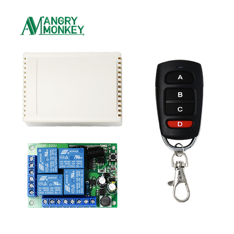 angry monkey 433Mhz Universal Wireless Remote Control Switch AC 85V ~ 250V 220V 4 Channel Relay Receiver Module and RF Control ► Photo 1/6