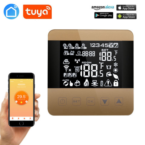 TUYA WiFi Alexa Google home Smart Thermostat Programmable Winter For Water/Floor Heating Touchscreen Room Temperature Controller ► Photo 1/6
