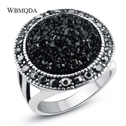 Hot Vintage Black Broken Stone Crystal Round Rings For Women Bohemian Punk Silver Plated Engagement Ring Fashion Jewelry 2022 ► Photo 1/6
