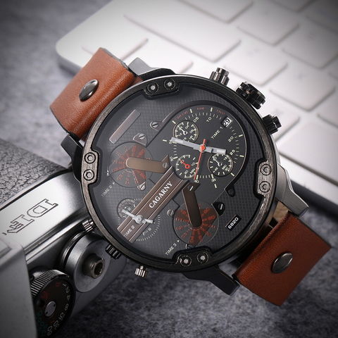 52MM Big Case Quartz Watch For Men Classy Mens Wrist Watches Waterproof Dual Time Displays Military relogio masculino Male Clock ► Photo 1/6