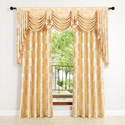 European Luxury Blackout floral Gold windows treatment curtains for living room bedroom with tulle valance ► Photo 1/6