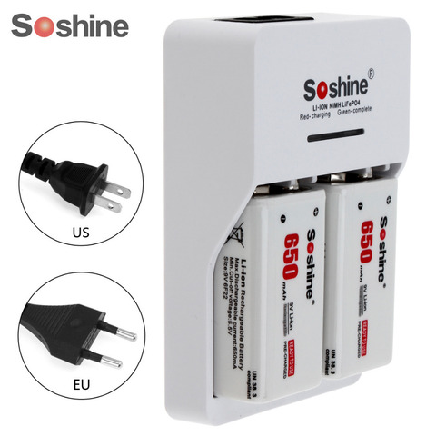 Soshine 9V battery quick charger Rapid Charger + 2 pieces Soshine 650 mah 9V lithium-ion rechargeable battery ► Photo 1/1