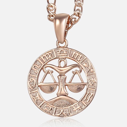 Libra Zodiac Sign Necklace For Women Men 585 Rose Gold Pendant Necklace Women's Fashion Jewelry Personal Birthday Gifts GP279 ► Photo 1/6