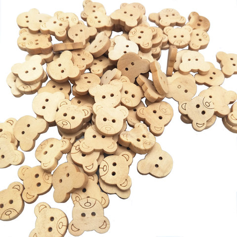 20Pcs/50Pcs/100Pcs Decorative Bear Wooden Buttons Natural Teddy Bear Charms 2Holes Wood Sewing Buttons for Children  7NK247 ► Photo 1/6