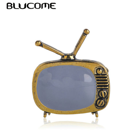 Blucome Classic Vintage TV Television Shape Brooch Gold Color Enamel Brooches Parents Gift Scarf Sweater Collar Pins Accessories ► Photo 1/6