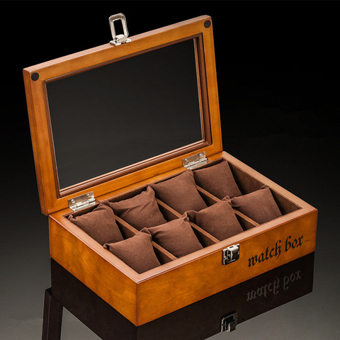 8 Slots Wooden Watch Boxes Coffee Watch Storage Case With Glass Watch Display Jewelry Gift Cases ► Photo 1/5